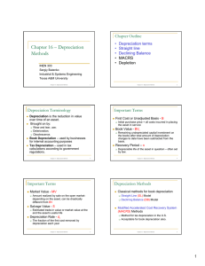 Chapter 16 – Depreciation Methods Chapter Outline Depreciation Terminology