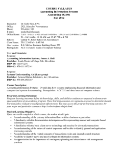 COURSE SYLLABUS Accounting Information Systems Accounting 453.001 Fall 2012