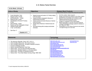 U. S. History Yearly Overview Units of Study Objectives Student Work Products