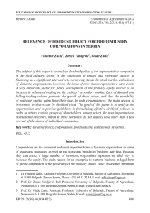 RELEVANCE OF DIVIDEND POLICY FOR FOOD INDUSTRY CORPORATIONS IN SERBIA