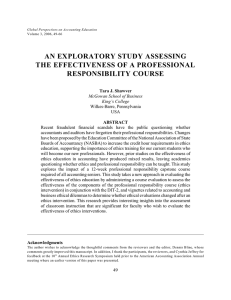 AN EXPLORATORY STUDY ASSESSING THE EFFECTIVENESS OF A PROFESSIONAL RESPONSIBILITY COURSE
