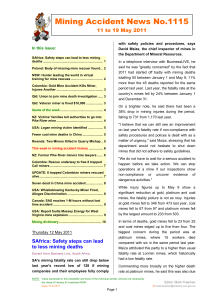 Mining Accident News No.1115 11 to 19 May 2011  In this issue: