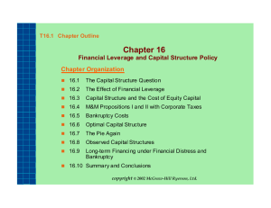 Chapter 16 Financial Leverage and Capital Structure Policy Chapter Organization