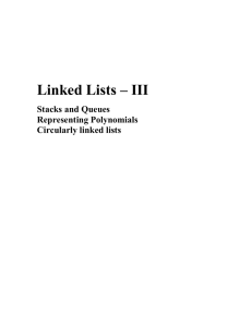 Linked Lists – III Stacks and Queues Representing Polynomials