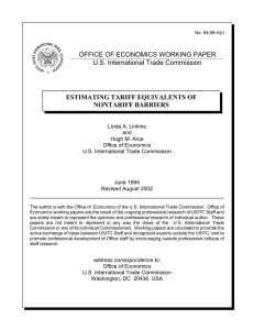 ESTIMATING TARIFF EQUIVALENTS OF NONTARIFF BARRIERS OFFICE OF ECONOMICS WORKING PAPER