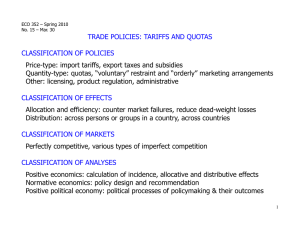 TRADE POLICIES: TARIFFS AND QUOTAS CLASSIFICATION OF POLICIES