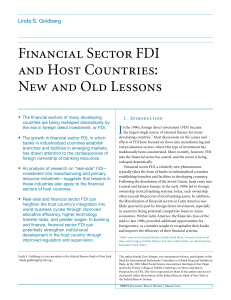 Financial Sector FDI and Host Countries: New and Old Lessons I