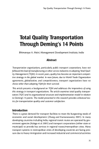 Total Quality Transportation Through Deming’s 14 Points Abstract