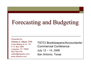 Forecasting and Budgeting TSTCI Bookkeepers/Accountants/ Commercial Conference July 12 – 14, 2006