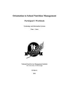 Orientation to School Nutrition Management Participant’s Workbook