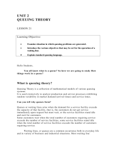 UNIT 2 QUEUING THEORY LESSON 21 Learning Objective:
