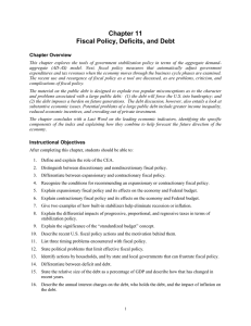 Chapter 11 Fiscal Policy, Deficits, and Debt Chapter Overview