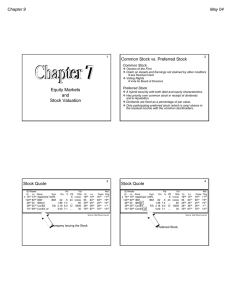 Equity Markets Chapter 9 May 04 Common Stock vs. Preferred Stock