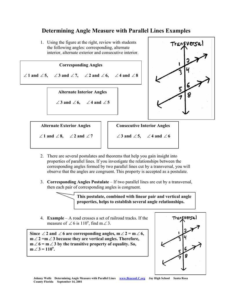 Determining Angle Measure With Parallel Lines Examples