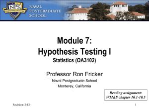 Module 7: Hypothesis Testing I Statistics (OA3102) Professor Ron Fricker