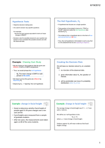 6/19/2012 The Null Hypothesis, H Hypothesis Tests