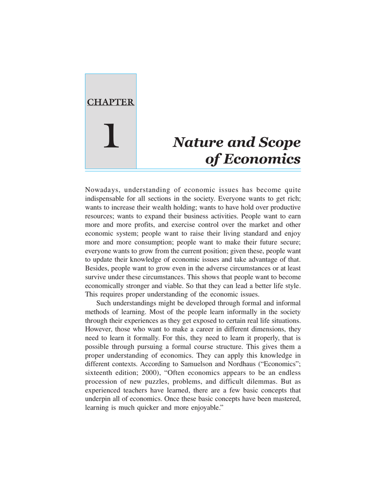 Nature and Scope Economics