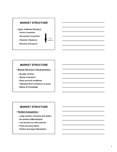 MARKET STRUCTURE Market Structure Characteristics: