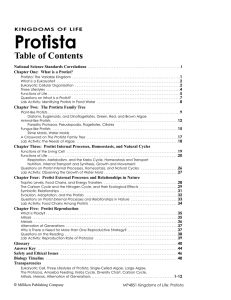 Protista Table of Contents KINGDOMS OF LIFE National Science Standards Correlations