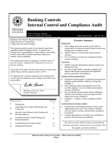 Banking Controls Internal Control and Compliance Audit Executive Summary
