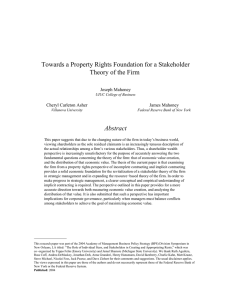 Towards a Property Rights Foundation for a Stakeholder Abstract Joseph Mahoney
