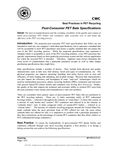 CWC Post-Consumer PET Bale Specifications Best Practices in PET Recycling Issue: