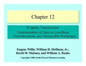 Chapter 12 Property Transactions: Determination of Gain or Loss,Basis Considerations, and Nontaxable Exchanges