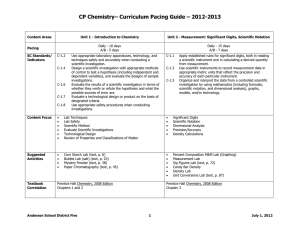 CP Chemistry– Curriculum Pacing Guide – 2012-2013