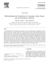 Reformulating the foundations of consumer choice theory and environmental valuation