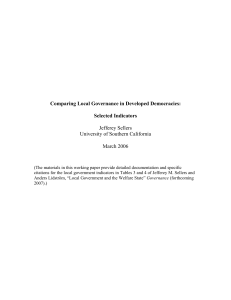 Comparing Local Governance in Developed Democracies:  Selected Indicators Jefferey Sellers