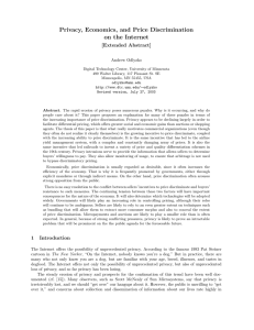 Privacy, Economics, and Price Discrimination on the Internet [Extended Abstract] Andrew Odlyzko