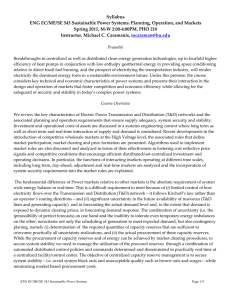 Syllabus ENG EC/ME/SE 543 Sustainable Power Systems: Planning, Operation, and Markets