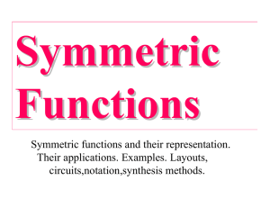 Symmetric functions and their representation. Their applications. Examples. Layouts, circuits,notation,synthesis methods.