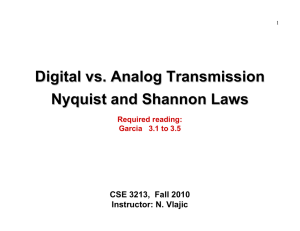 Digital vs. Analog Transmission Nyquist and Shannon Laws CSE 3213,  Fall 2010