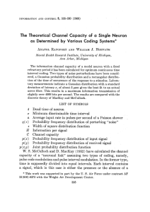 The  Theoretical  Channel  Capacity  of ... as  Determined  by  Various  Coding ...