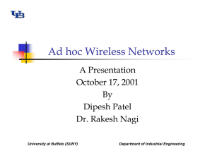 Ad hoc Wireless Networks A Presentation October 17, 2001 By