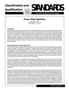 STANDARDS Classification and Qualification Power Plant Operator