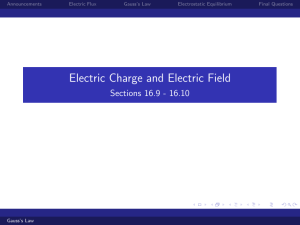 Electric Charge and Electric Field Sections 16.9 - 16.10 Announcements Electric Flux
