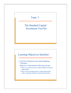 Topic 7: The Standard Capital Investment Tool Kit Learning Objectives Satisfied