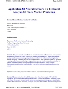 Application Of Neural Network To Technical Analysis Of Stock Market Prediction