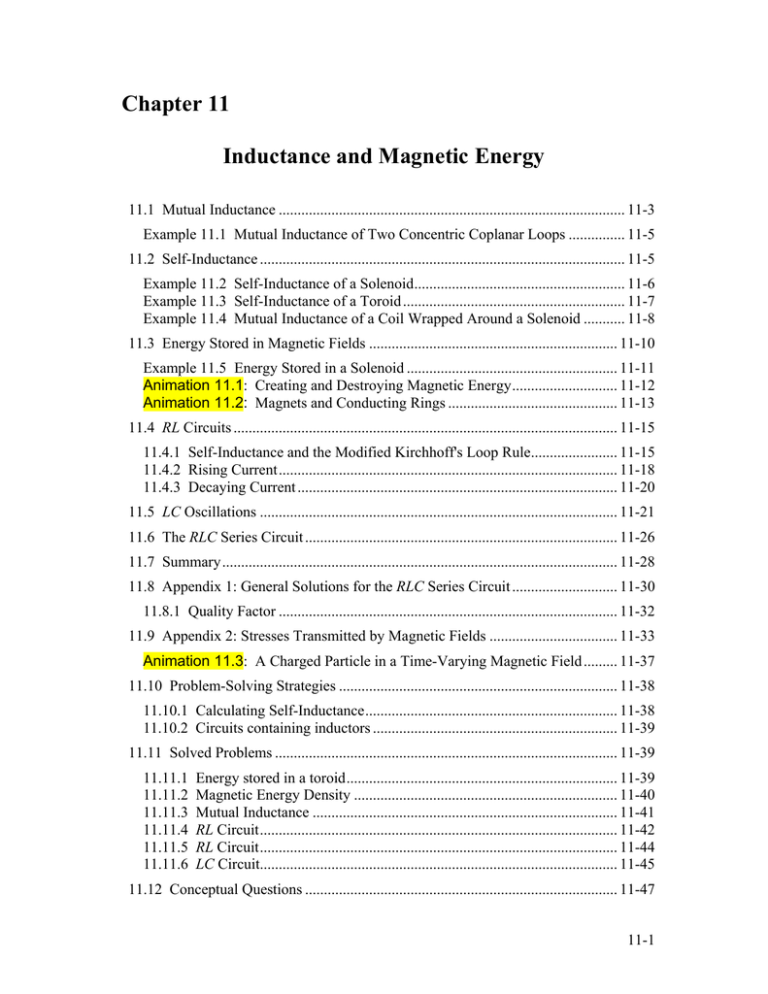 Chapter 11 Inductance and Magnetic Energy
