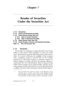 Resales of Securities Under the Securities Act Chapter 7