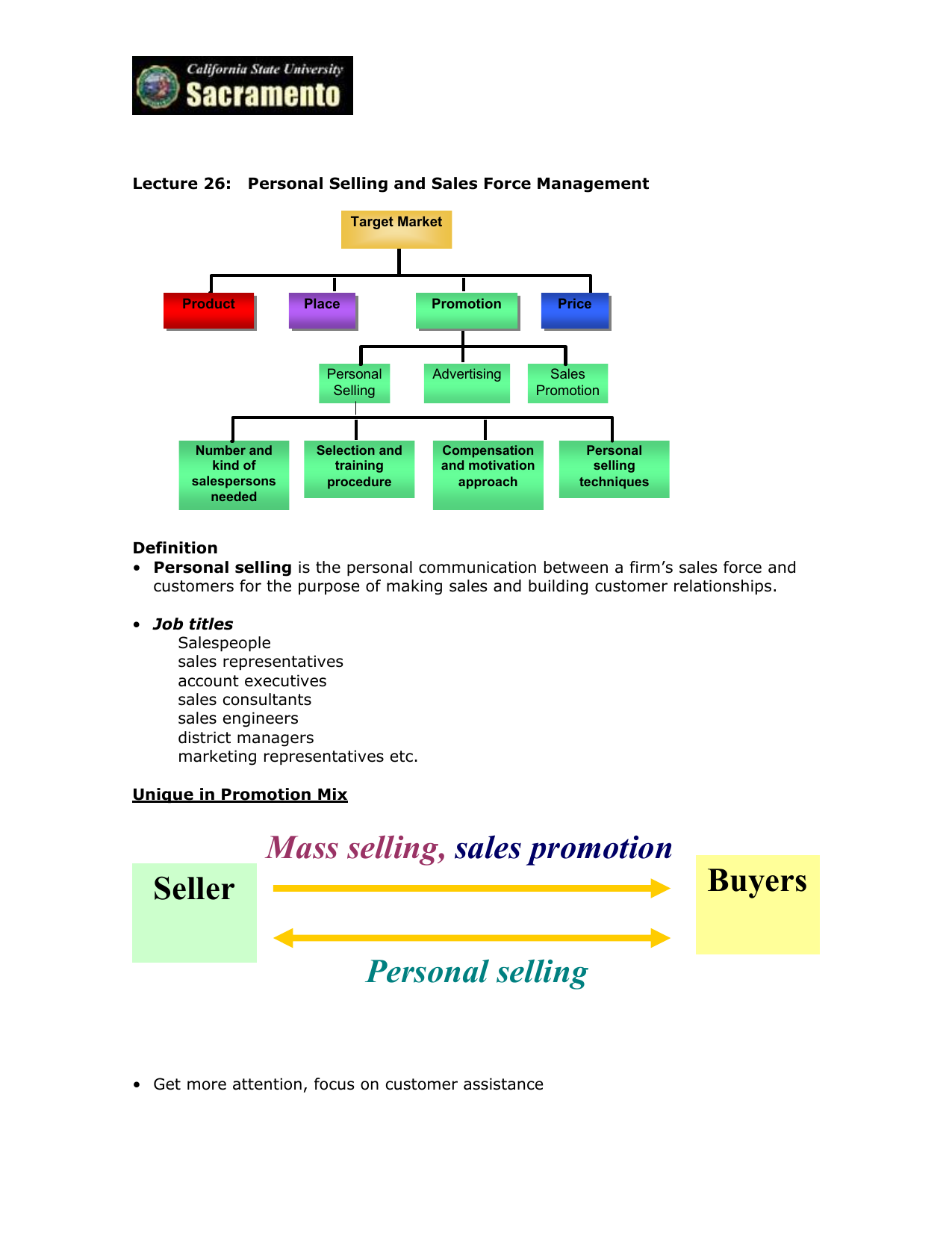 Lecture 26: Personal Selling and Sales Force Management Sales 