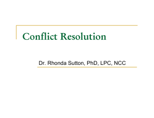 Conflict Resolution Dr. Rhonda Sutton, PhD, LPC, NCC