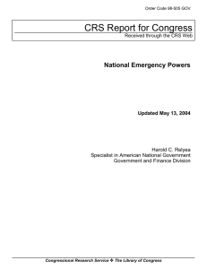 CRS Report for Congress National Emergency Powers Updated May 13, 2004