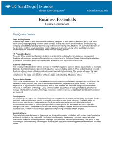 Business Essentials Course Descriptions First Quarter Courses