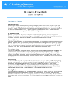 Business Essentials Course Descriptions First Quarter Courses