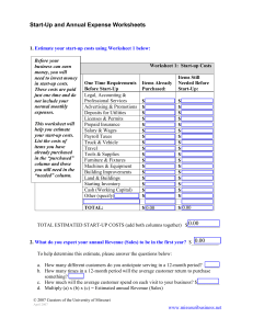 Start-Up and Annual Expense Worksheets