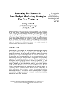 Screening For Successful Low-Budget Marketing Strategies For New Ventures