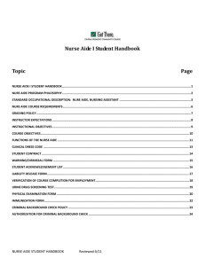 Nurse Aide I Student Handbook Topic Page